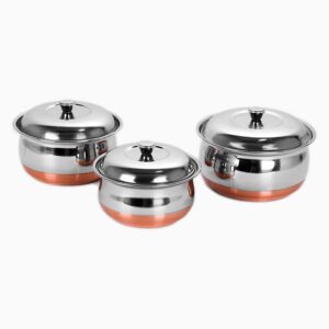 copper steel handi set of 3 with lid
